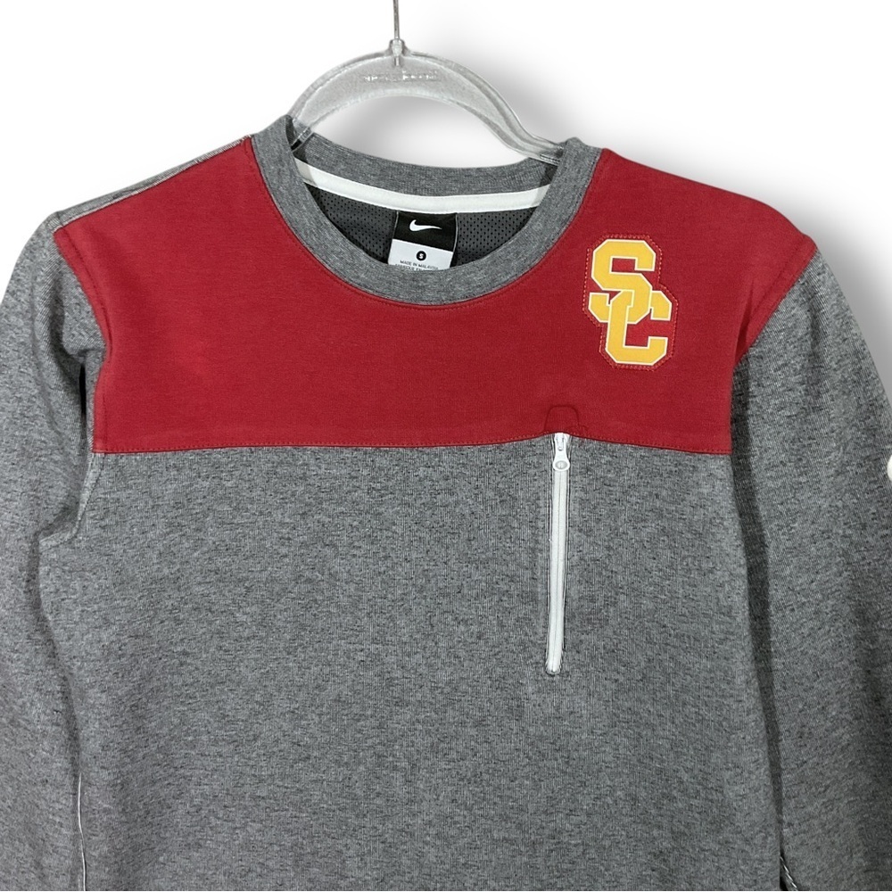 Nike USC Trojans Mens Pullover Sz S Crew Neck Colorblock Zip Pocket Gray - Picture 2 of 11